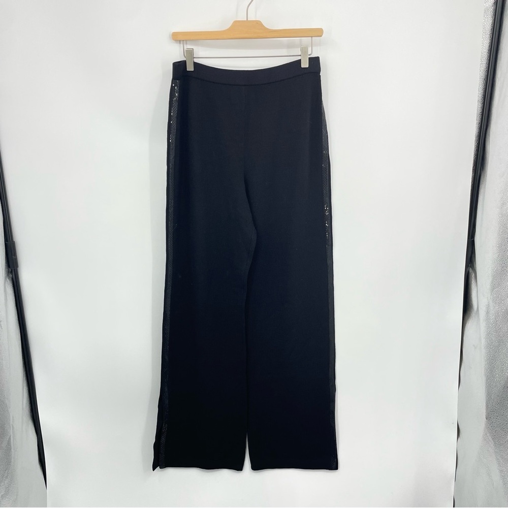St. John evening Santana Knit Tuxedo Stripe Pants black Sz 10 flaw